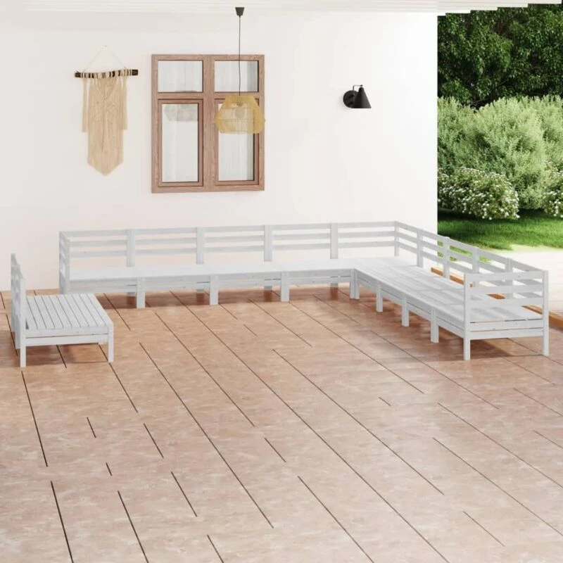 Image of VIDAXL 11 Piece Garden Lounge Set Solid Wood Pine White Vidaxl 8720286689004
