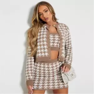 Image of I Saw It First Houndstooth Cropped Knit Cardigan - Neutral
