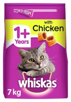 Image of Whiskas 1+ Complete Dry Adult Cat Food with Chicken 7KG