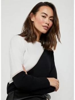 Image of Mint Velvet Asymmetric Blocked Easy Knit - Black/Ivory