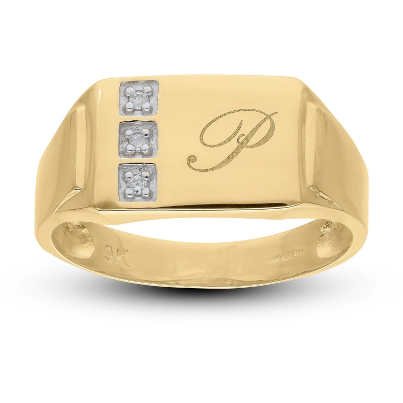 Image of Studio 9CT Personalised Gents Dia Signet Ring Gold unisex M