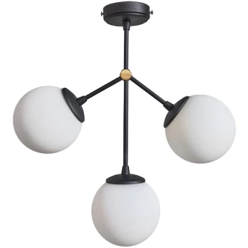 Image of 3 Way Industrial Ceiling Light Fitting + Glass Globe Shades - Black