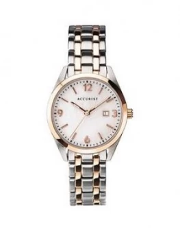 Image of Accurist Silver And Rose Gold Detail Date Dial Two Tone Stainless Steel Bracelet Ladies Watch