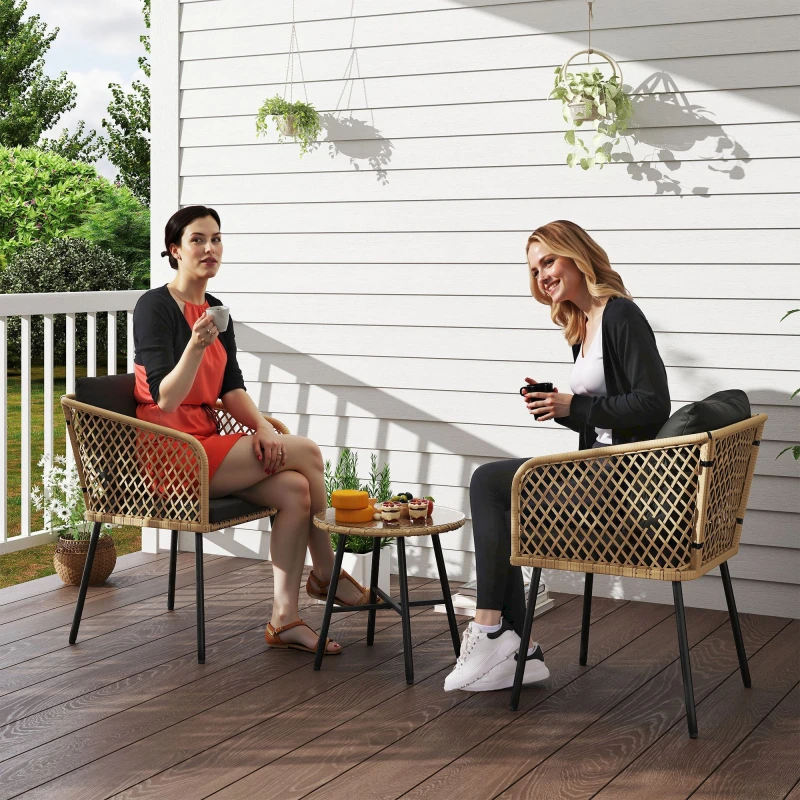 Image of OUTSUNNY 3 Piece Rattan Bistro Set with Cushions in Natural Natural Unisex