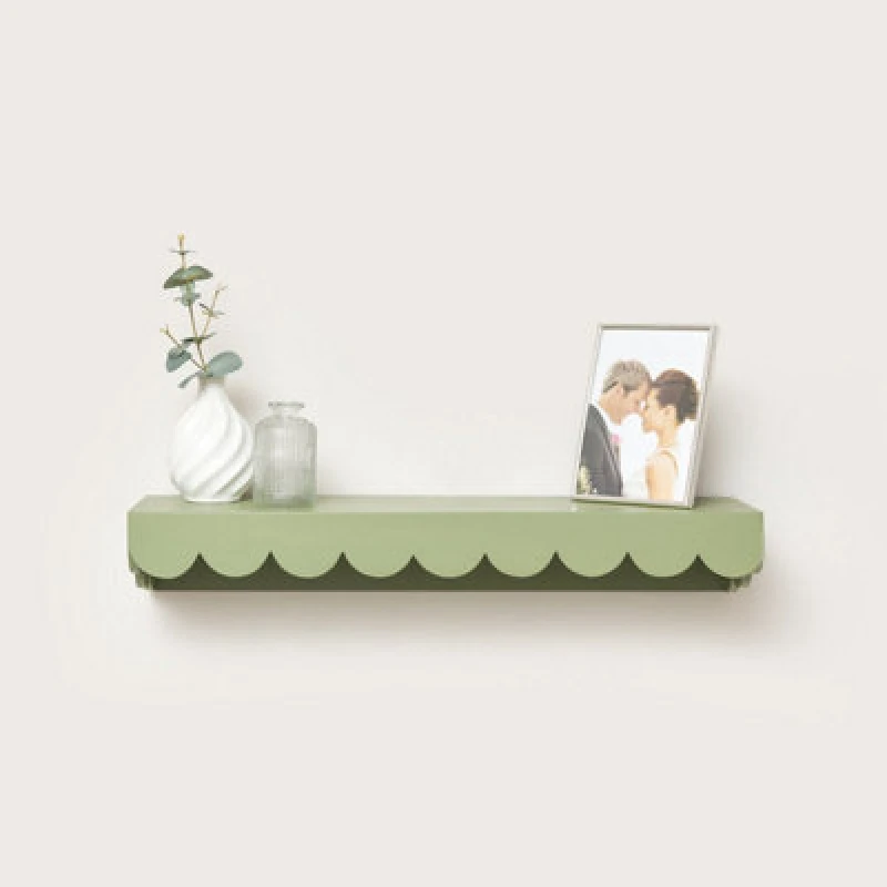 Image of Melody Maison Green Scalloped Wall Storage Shelf - 61cm Green