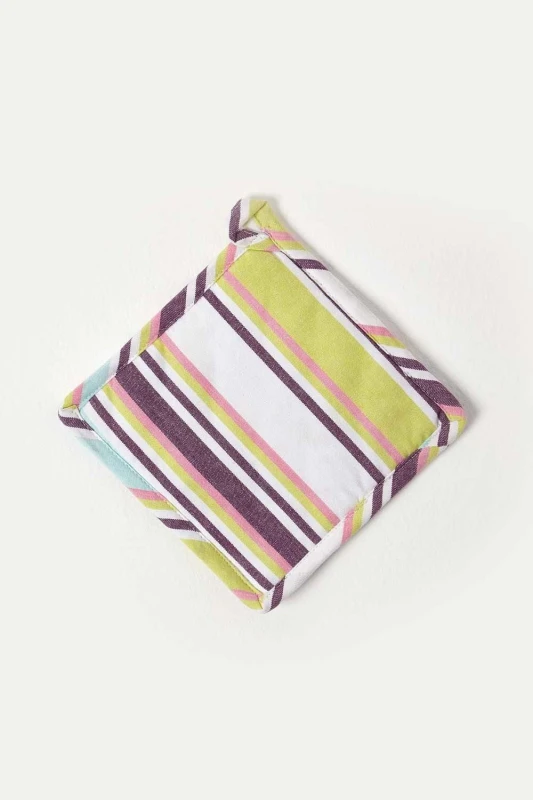 Image of Homescapes Osaka Purple Stripe Cotton Pot Holder Purple unisex
