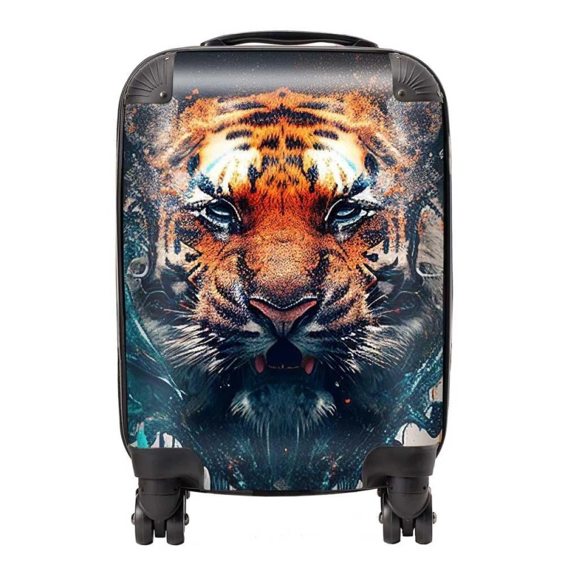 Image of Warren Reed - Designer Tiger Face Splashart Suitcase in Brown Size: Large Brown Unisex Large