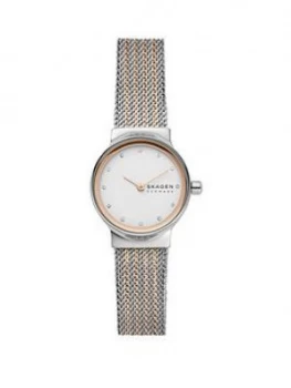 Image of Skagen Silver And Rose Gold Dial Two Tone Stainless Steel Mesh Strap Ladies Watch