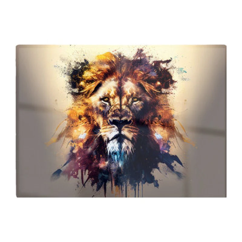 Image of Warren Reed Designer Majestic Lion Face Splashart Glass Chopping Board