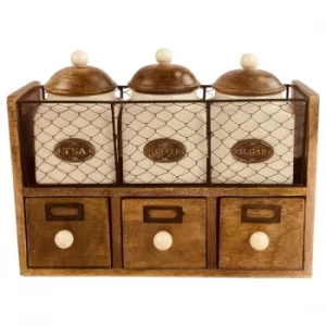Image of Wooden Cabinet With 3 Jars & Drawers
