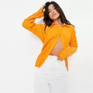 Image of Missguided Plisse Longline Oversized Shirt - Orange