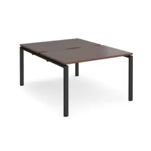 Image of Bench Desk 2 Person Starter Rectangular Desks 1200mm Walnut Tops With Black Frames 1600mm Depth Adapt
