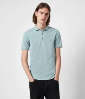 Image of AllSaints Mens Reform Short Sleeve Polo Shirt, Moon Blue, Size: S