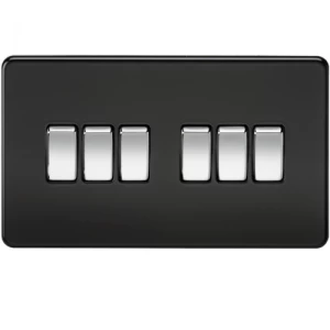 Image of KnightsBridge 10A 6G 2 Way 230V Screwless Matt Black Electric Wall Plate Switch