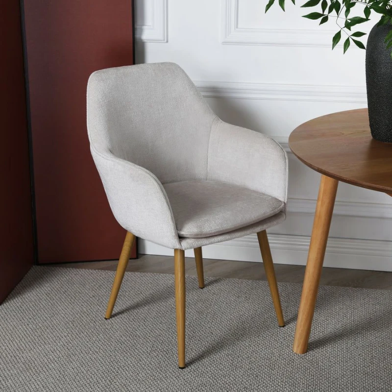 Image of Muse - Accent Chair In Woven Yarn Fabric Upholstery With Ash Effectleg Cream