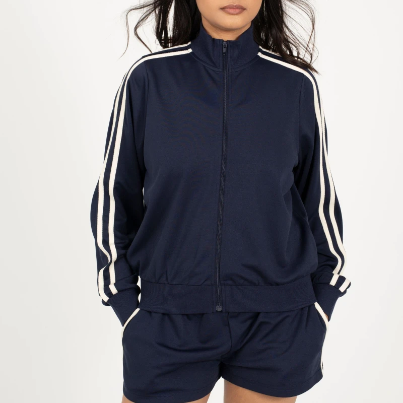 Image of Brave Soul BS Womens Track Jacket with Side Stripe Detail Navy/Cream female 14 (L)