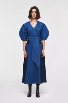 Image of Jalen Patchwork Denim Midi Dress, Mid Wash / UK 6