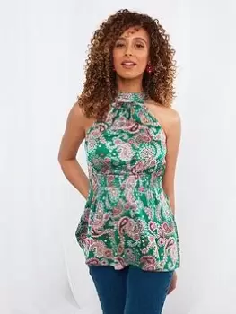 Image of Joe Browns Joe Browns Marni Printed Halter Top Green, Size 12, Women