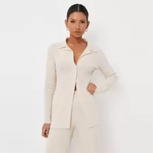 Image of Missguided Coord Preimum Fine Rib Ls Button Top - Cream