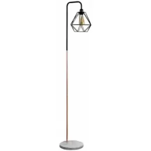 Image of Industrial Copper Floor Lamp Metal Geometric Lampshade Solid Marble Base - Black