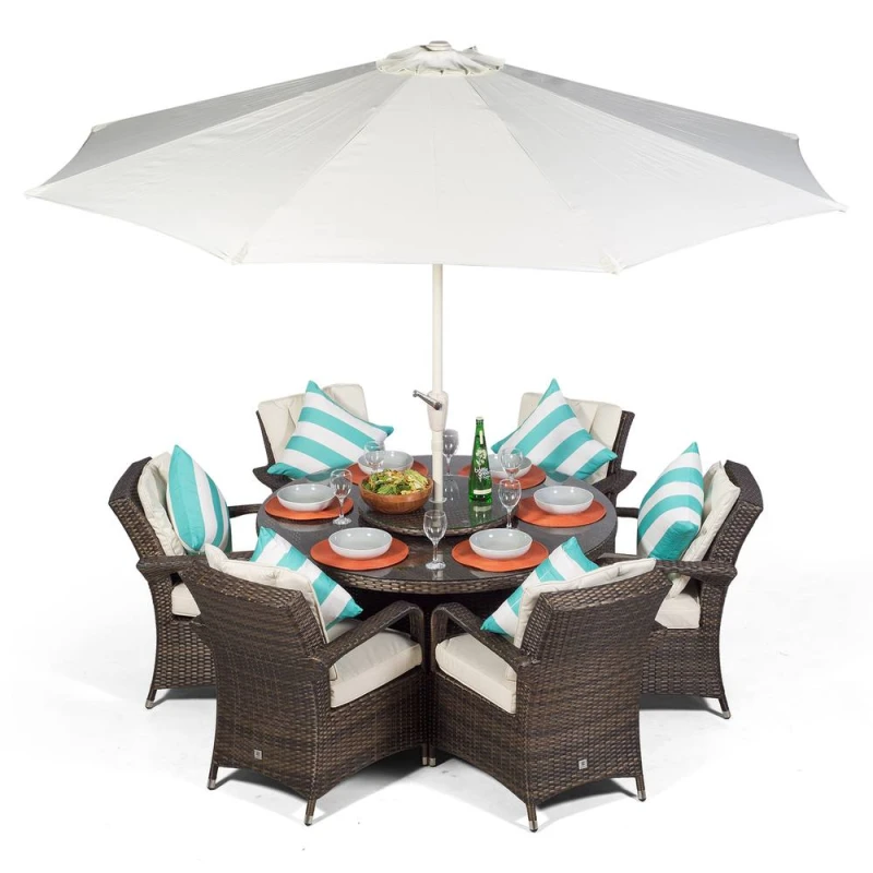 Image of Thats Furniture Arizona Round 6 Seater Rattan Patio Dining Set in Brown Brown Unisex