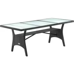 Image of Poly Rattan Garden Table With Shelf Safety Glass Top Plate 190x90x74cm Weatherproof Patio Dining Colour Choice Black - Casaria