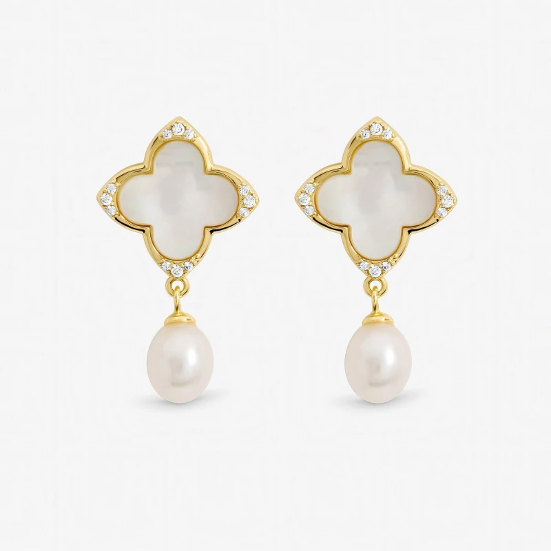 Image of Jon Richard Gold Mother of Pearl Clover Earrings Stud Earrings One Size Gold 71639910000