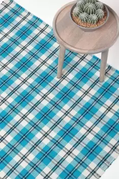Image of Irvine Handwoven Blue Tartan 100% Cotton Rug