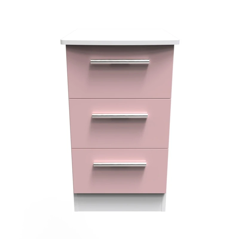 Image of Harrow 3 Drawer Bedside Cabinet In Kobe Pink & White (Ready Assembled)