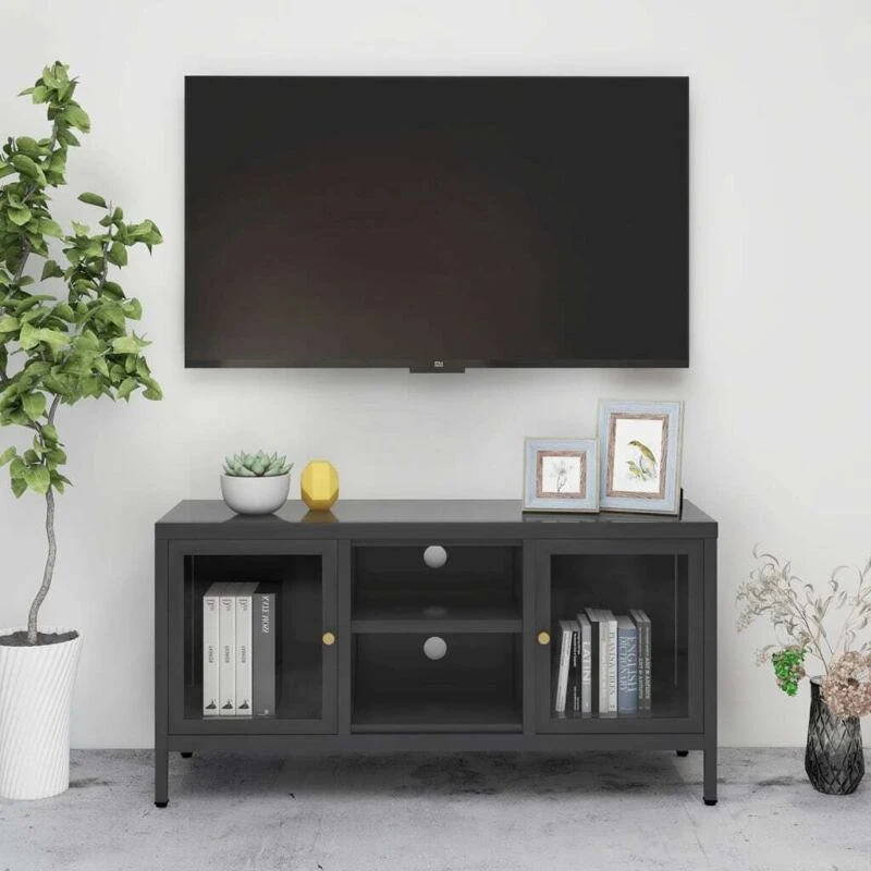 Image of VIDAXL TV Cabinet Anthracite 105x35x52cm Steel and Glass Vidaxl 8720286564257