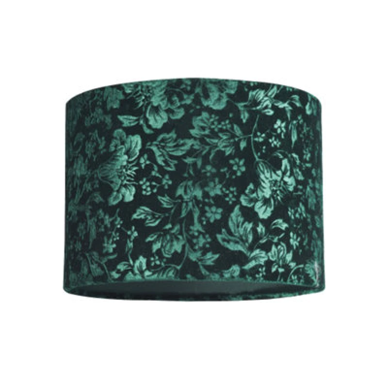 Image of Happy Homewares Floral Decorated Forest And Emerald Green Velvet Fabric Shade With Inner Lining