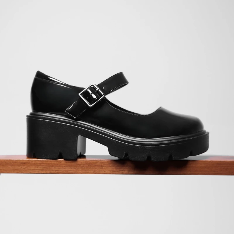 Image of Where's That From 'Rylee' Chunky Platform Block Heel Retro Shoes True Black
