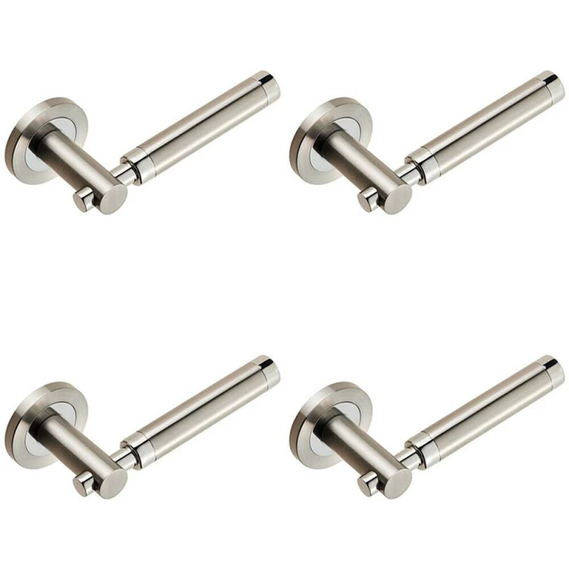 Image of Loops 4x PAIR Sectional Round Bar Lever Concealed Fix Round Rose Polished Satin Steel Metallics