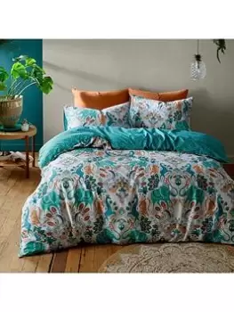Image of Pineapple Elephant Carnival Animals Cotton Duvet Cover Set In Teal