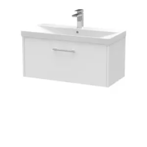 Image of Hudson Reed Juno 800mm Wall Hung Single Drawer Vanity & Thin-Edge Basin - White Ash