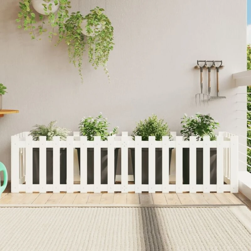 Image of vidaXL Raised Bed w/ Fence Design White 200x50x50cm, White 832508