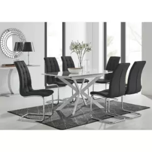 Image of Lira 120 Extending Dining Table and 6 Black Murano Chairs - Black
