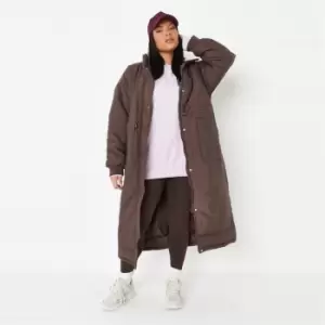 Image of Missguided Bungee Waist Longline Maxi Puffer - Brown