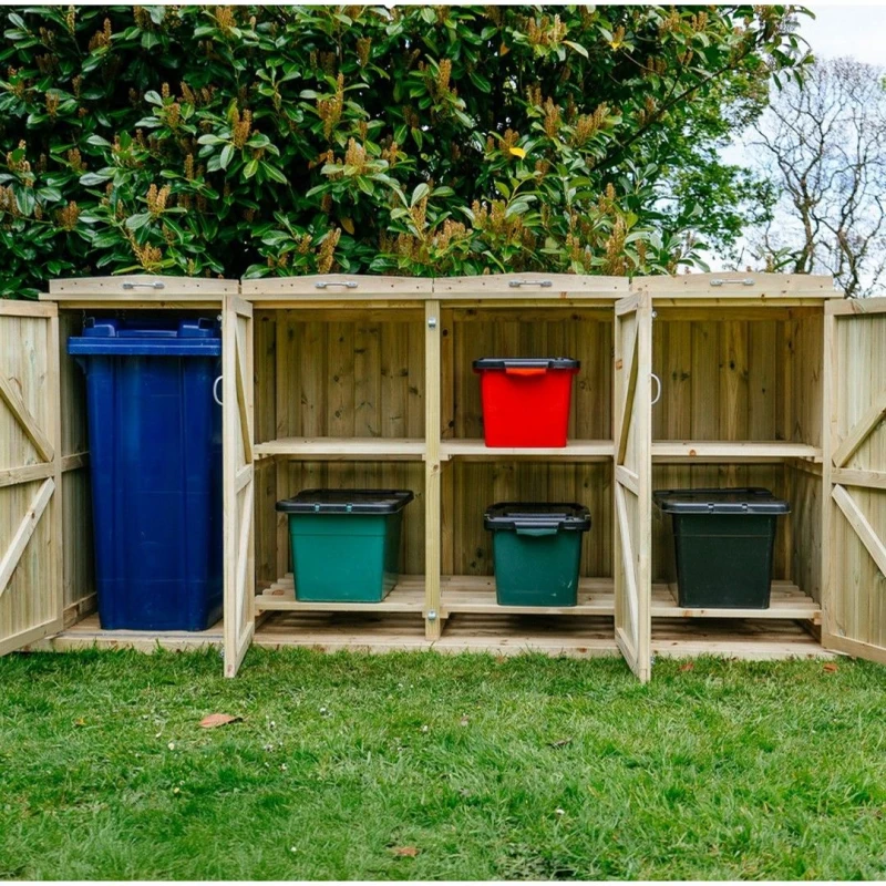 Image of The Garden Village Shireburn 1 Wheelie Bin / 6 Recycle Box Store, Brown SGC1-6-TGV