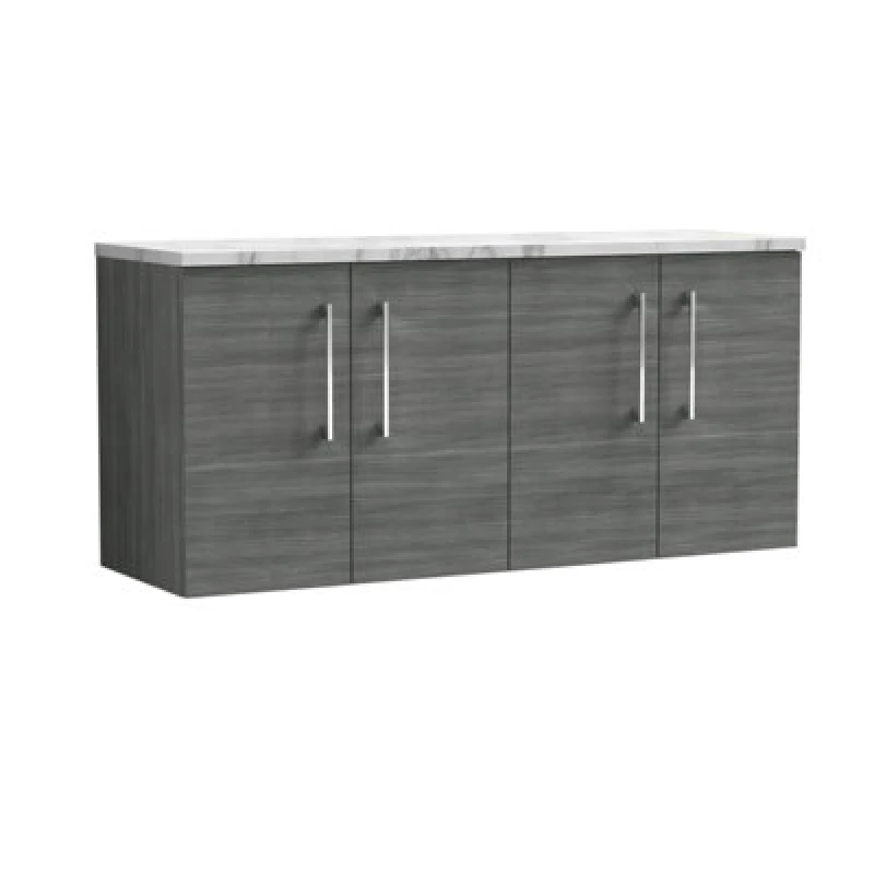 Image of Nuie Arno Wall Hung 4-Door Vanity Unit With Laminate Worktop In Carrera Marble