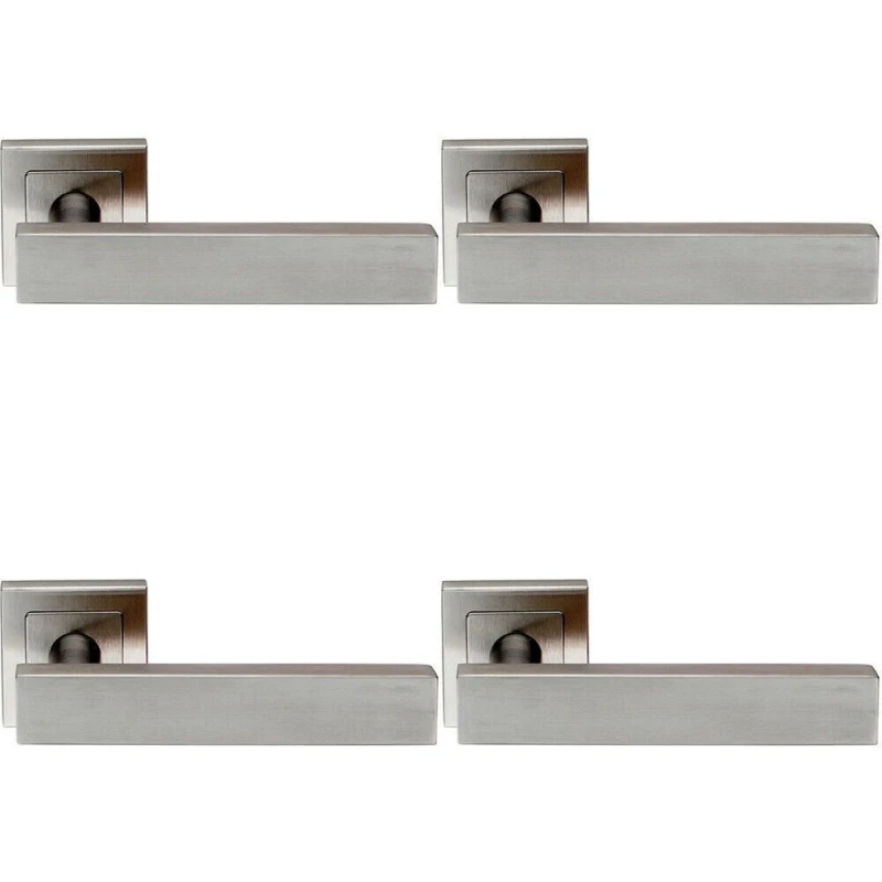 Image of Loops 4x PAIR Square Cut Straight Bar Handle on Square Rose Concealed Fix Satin Steel Metallics