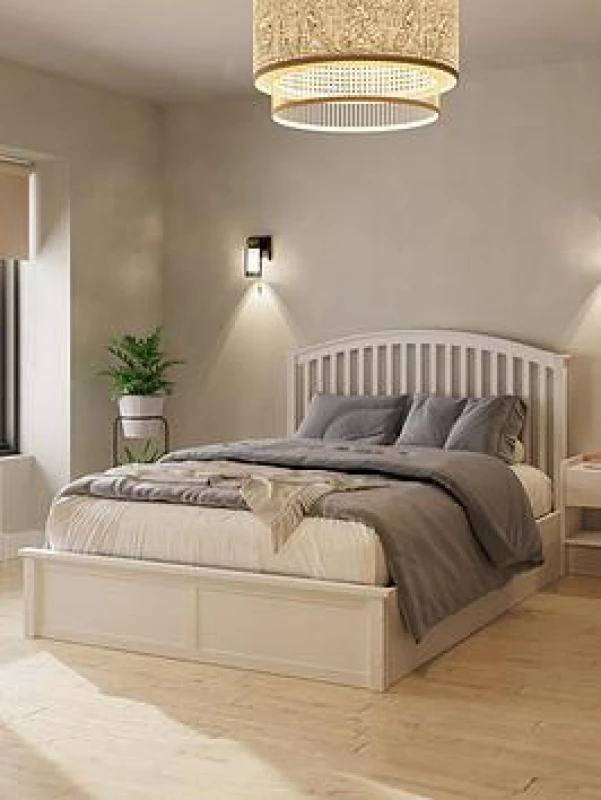 Image of GFW Madrid Double White Wooden Ottoman Bed & Bonnel Mattress, White MAD46WHSB