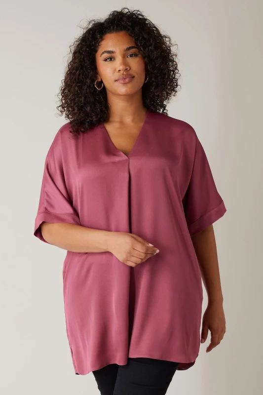Image of Evans Pleat Front Blouse Pink