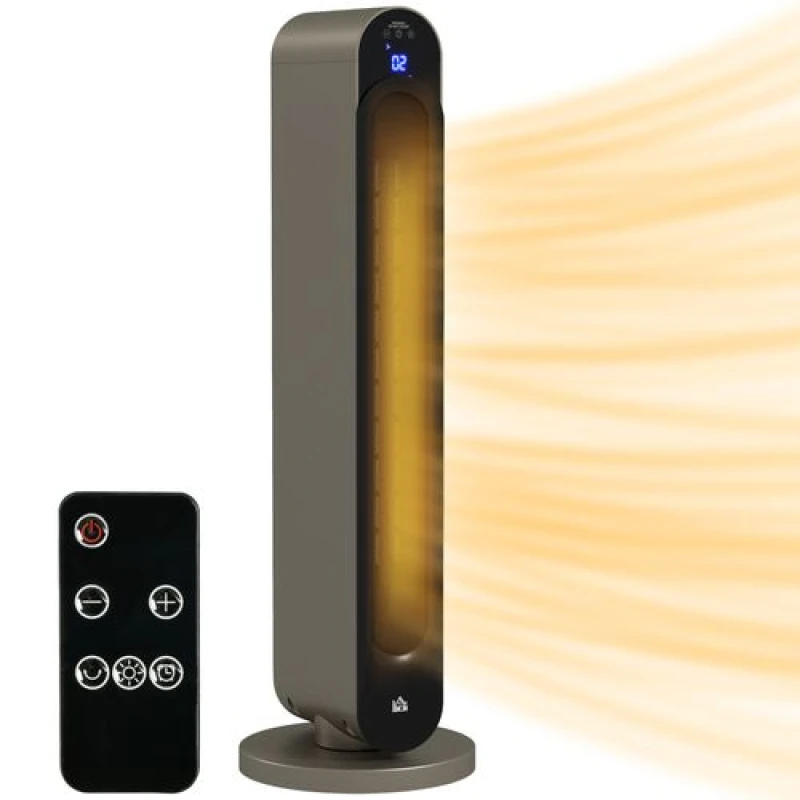 Image of HOMCOM 2200W Ceramic Heater for Home with Remote Control, 12H Timer, Silver - Homcom 5056725578954