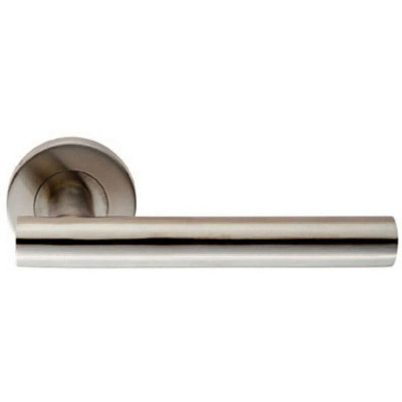 Image of Loops PAIR Straight Round T Bar Handle on Round Rose Concealed Fix Satin Steel Metallics