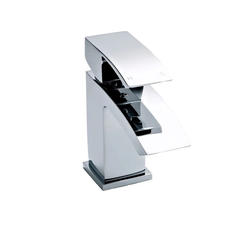 Image of Balterley Square Mini Mono Basin Mixer Push Button Waste Chrome Silver