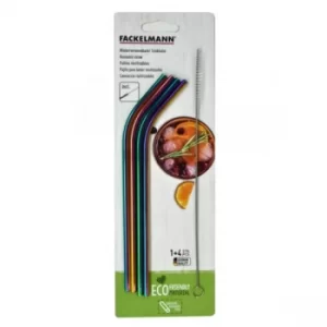 Image of Fackelmann Stainless Steel Straw Set 4 Rainbow Curved