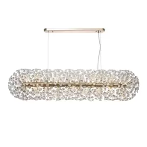 Image of Salisbury Oblong Linear Ceiling Pendant 14 Light G9 French Gold, Crystal (44 extra sets of crystal)