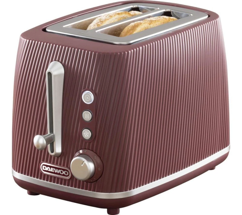 Image of Daewoo Daewoo 'Cascade' 2-Slice Toaster Defrost Reheat Cancel in Red Red One Size Unisex 5024996984156