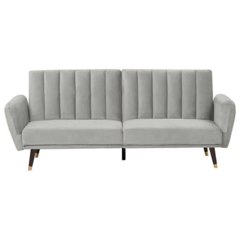 Image of Beliani Sofa Bed 3 Seater Vimmerby Velvet Light Grey